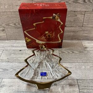 STUDIO NOVA‎ 6 x 1.5" Christmas Tree Candy Dish Goldtone Trim Yuletide Spirit